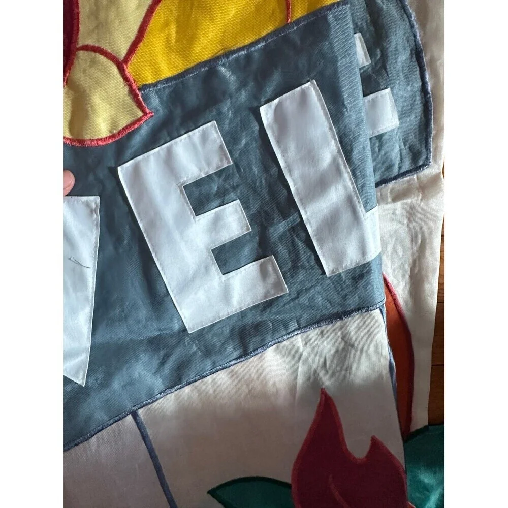 Vintage WELCOME crow fabric banner